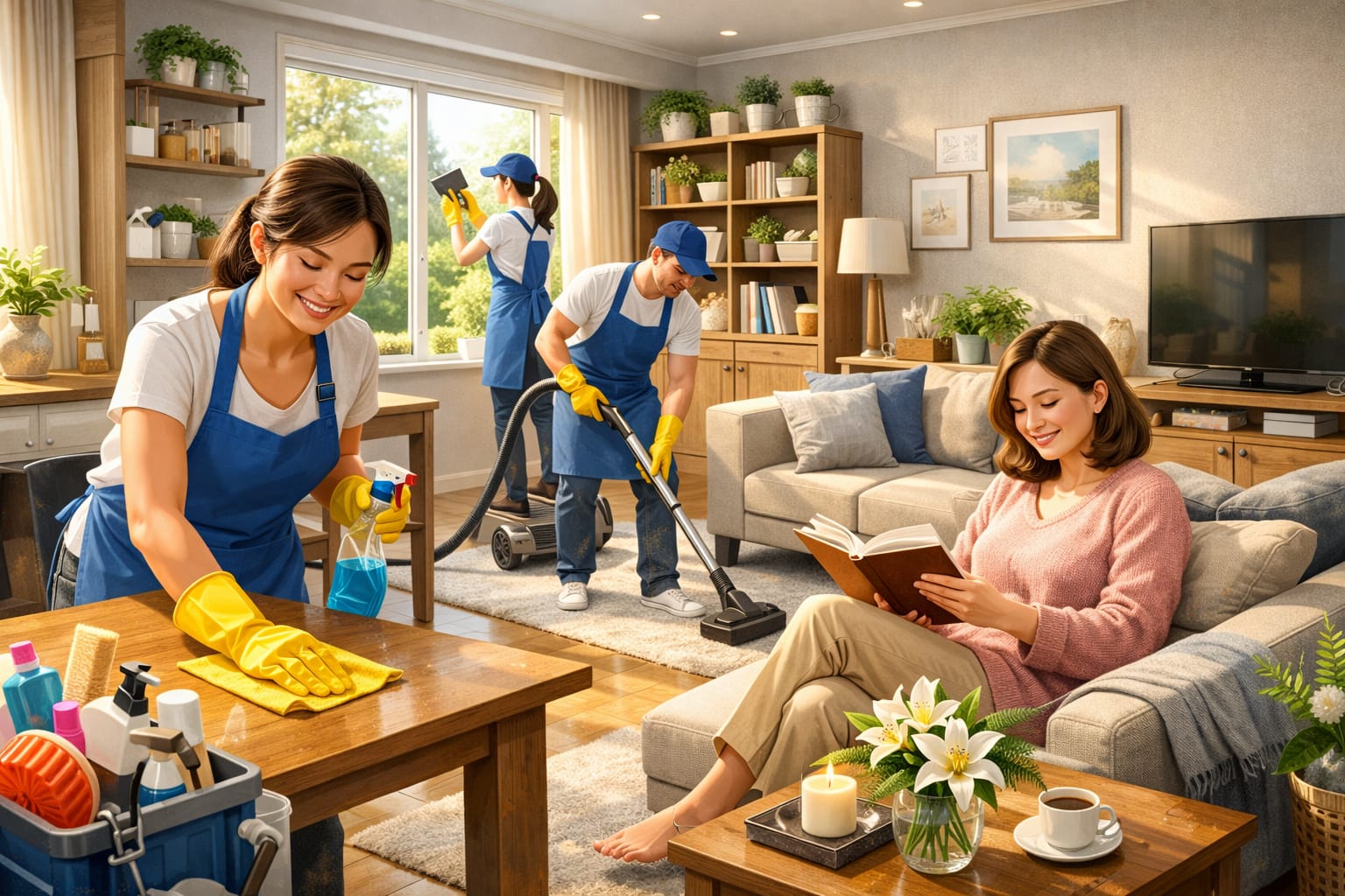 Jasa Bersih Rumah: Lebaran bukan hanya soal hidangan, tapi juga rasa nyaman saat bertamu. Rumah yang bersih dan tertata membuat momen silaturahmi terasa lebih hangat.  (Ilustrasi AI)