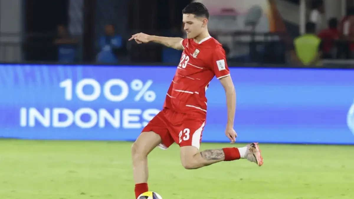 Pemain Timnas Indonesia Justin Hubner pada pertandingan melawan Saint Kitts and Nevis dalam di FIFA Series 2026, Stadion Utama Gelora Bung Karno, Jumat (27/3/2026). (Dery Ridwansah/ JawaPos.com)