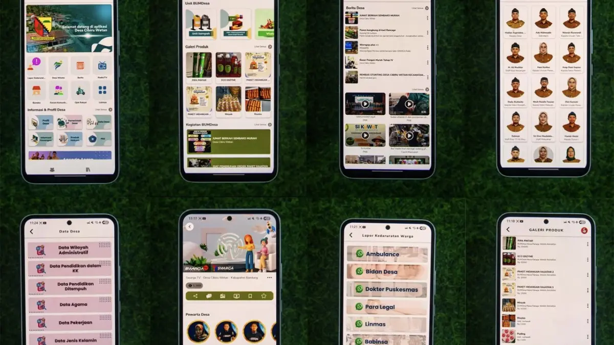 SERBA DIGITAL: Kolase foto sejumlah tampilan peramban aplikasi Superplatform Desa Cibiru Wetan, Kabupaten Bandung, Jawa Barat.