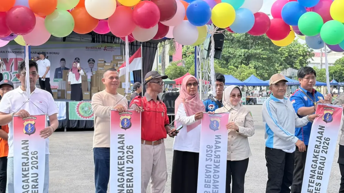 MAY DAY: Peringatan Hari Buruh Internasional (May Day) 2026 di Lapangan GOR Pemuda Tanjung Redeb, Jumat (1/5). (IZZA/BP)