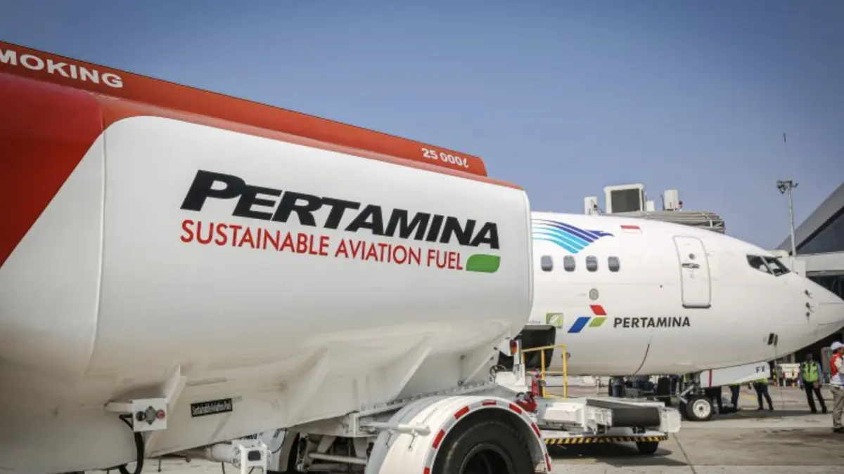 Tangki BBM sustainable aviation fuel (SAF) Pertamina. (ANTARA/HO-Pertamina Patra Niaga)