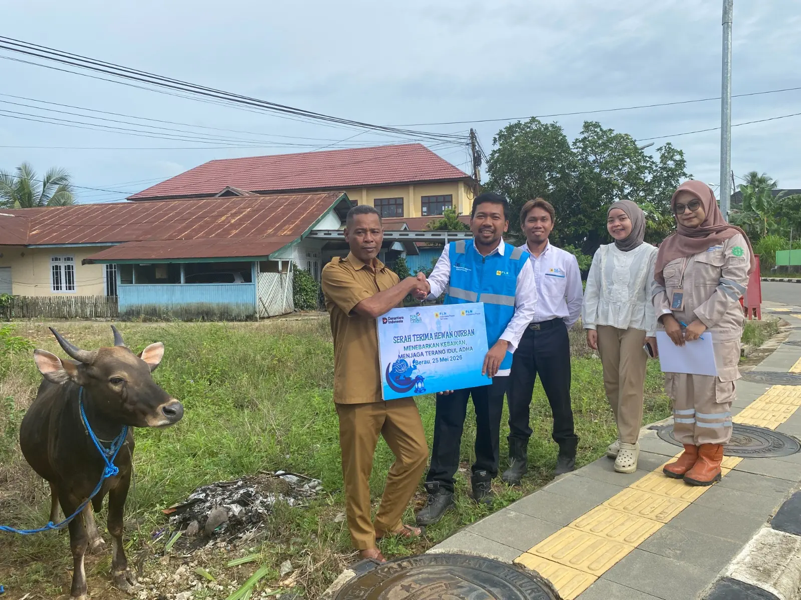 Manajemen PT PLN Indonesia Power UBP Berau  menyerahkan bantuan sapi qurban wilayah sekitar PLTU Teluk Bayur jelang Iduladha. (PLN IP UBP BERAU)