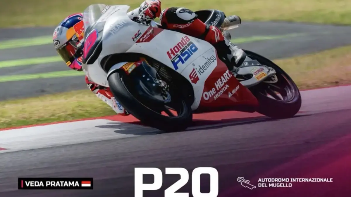 Veda Ega Pratama menjalani sesi FP1 Moto3 Italia 2026 dalam kondisi trek basah di Sirkuit Mugello, Italia. (Instagram @teamvedaofficial)