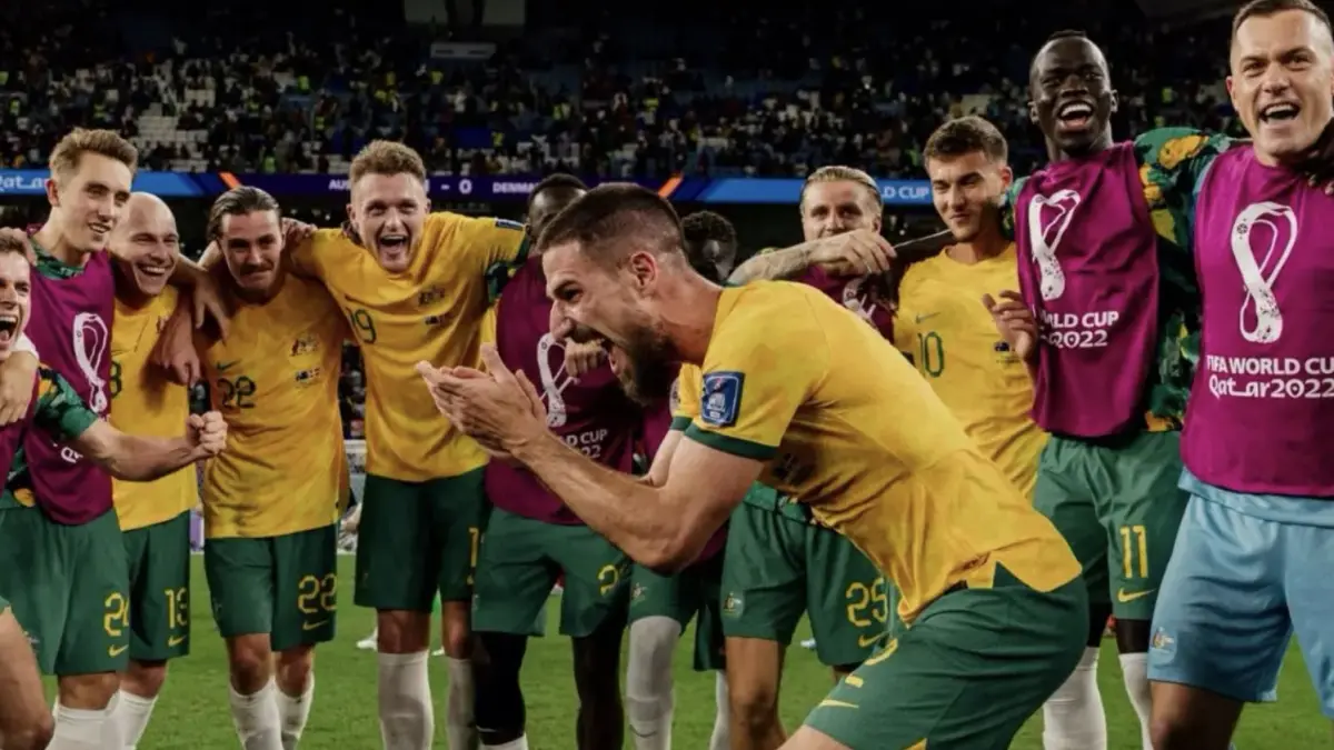 Selebrasi pemain Timnas Australia usai memastikan tiket ke Piala Dunia 2026 di Amerika Utara. (Instagram @socceroos)