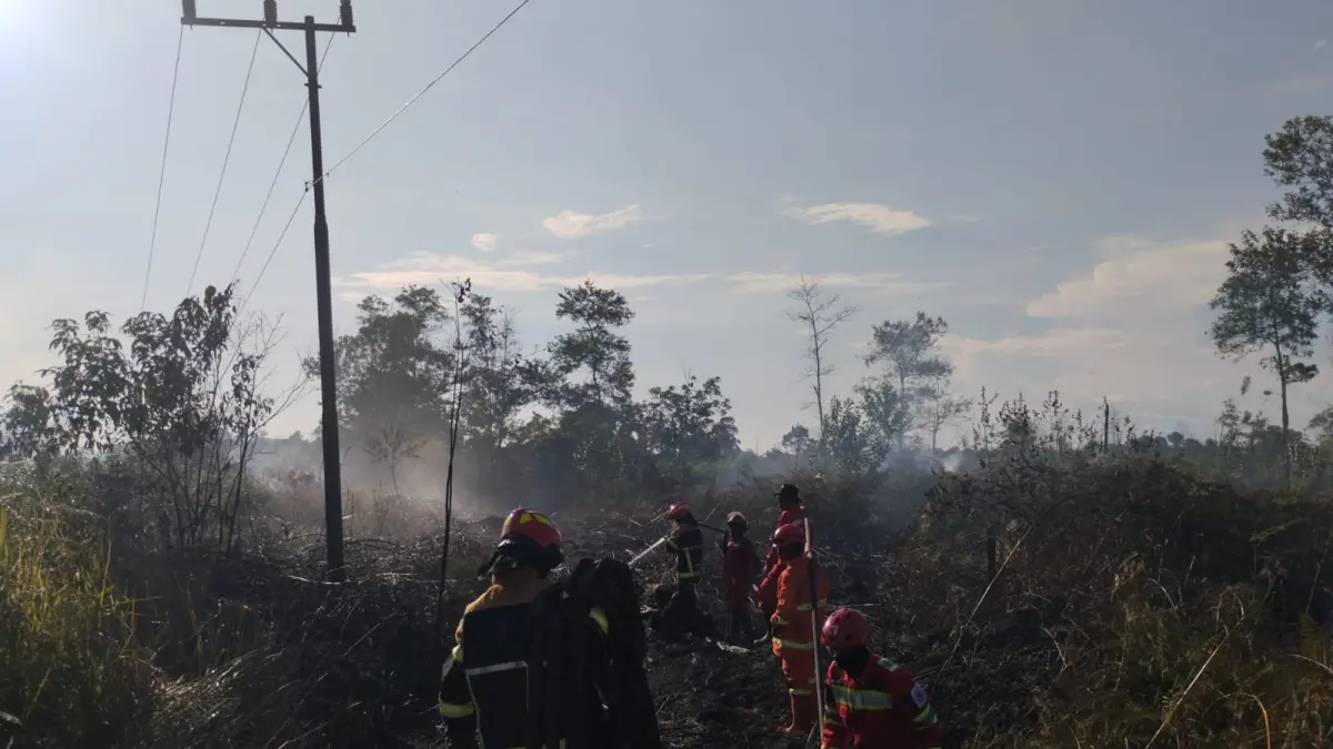 ATASI KARHUTLA: Jajaran ERG Berau Coal turut memadamkan kebakaran hutan dan lahan yang terjadi di wilayah Kampung Tumbit Melayu, Teluk Bayur, beberapa waktu lalu. (PT BERAU COAL UNTUK BP)
