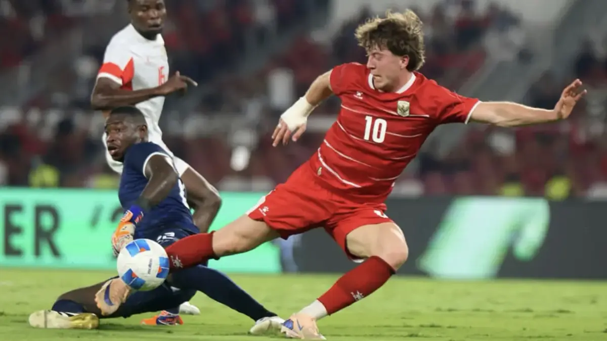Momen gol dari bomber timnas Indonesia Ole Romeny saat pertandingan melewan Mozambik pada FIFA Match Day di Stadion Utama Gelora Bung Karno, Jakarta, Selasa (9/6/2026). (Dery Ridwansah/ JawaPos.com)