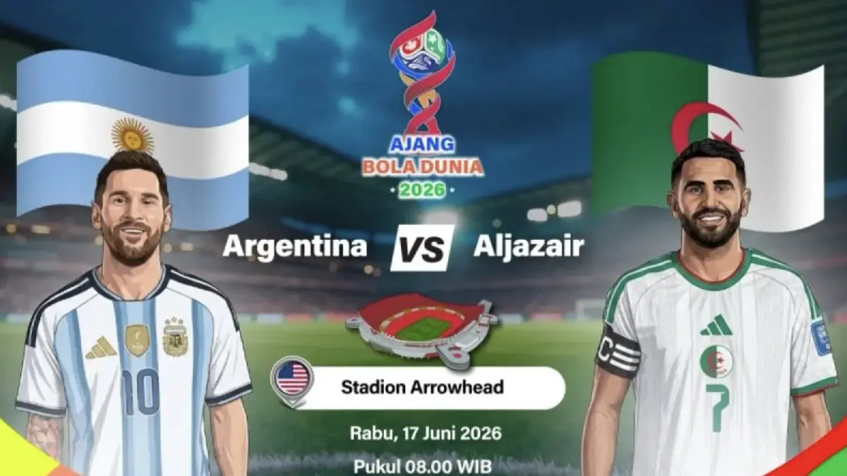 Laga penyisihan Grup J Piala Dunia 2026 antara Argentina melawan Aljazair dijadwalkan berlangsung di Stadion Arrowhead, Kansas City, Missouri, Amerika Serikat, Selasa (16/6/2026) waktu setempat. (ANTARA INFOGRAFIK/Vintan Rahmadanti)