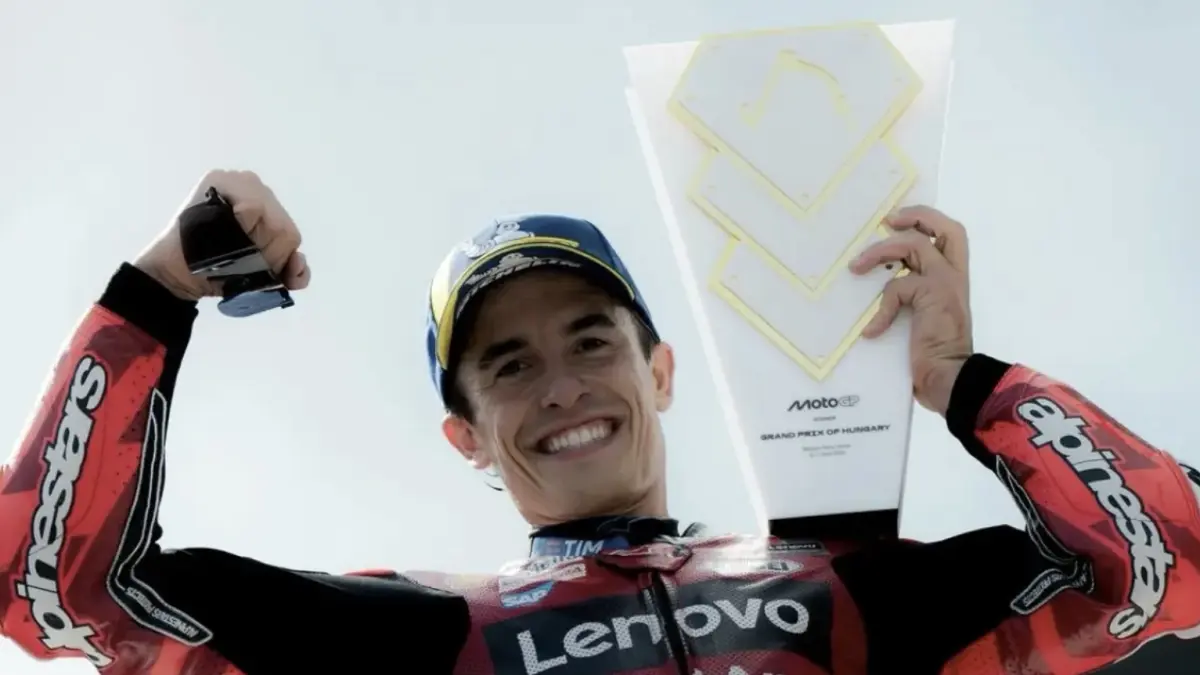 Marc Marquez saat meraih kemenangan pertamanya musim ini di MotoGP Hungaria di Balaton Park (7/6). (Instagram: @marcmarquez93)