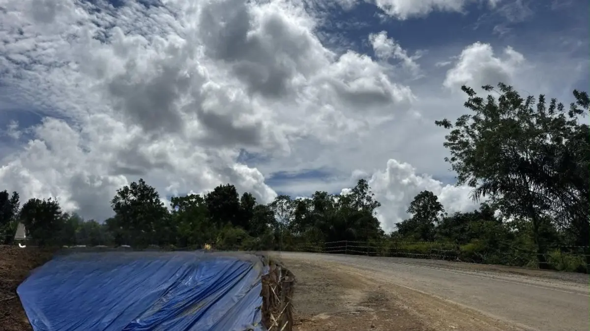LEBIH BAIK: Kondisi jalan longsor menuju ke Kaltara kini sudah bisa dilalui, namun untuk perbaikan permanen tunggu anggaran. (PJN UNTUK BERAU POST)