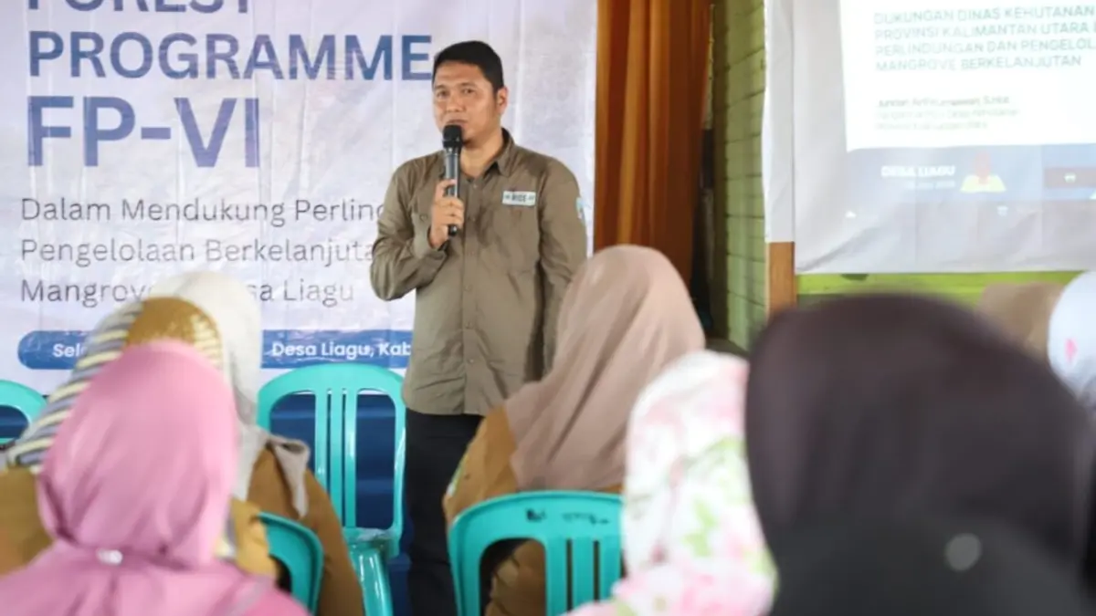 MANGROVE: Fungsional Pengendali Ekosistem Hutan Dishut Kaltara, Jundan Arif Kurniawan berikan paparan mengenai ekosistem mangrove. (DKSIP KALTARA)