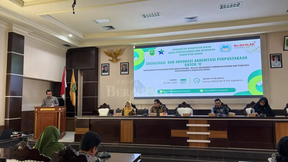 AKREDITASI PERPUSTAKAAN: Sosialisasi dan Advokasi Akreditasi Perpustakaan Batch II digelar di Ruang Sangalaki Setkab Berau, Kamis (30/7). (IZZA/BP)