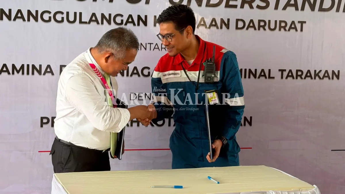SEPAKAT KERJA SAMA: Pemkot Tarakan dan PT Pertamina Patra Niaga sepakati kerja sama penanggulangan keadaan darurat, Selasa (4/8). (SEPTIAN ASMADI/HRK)