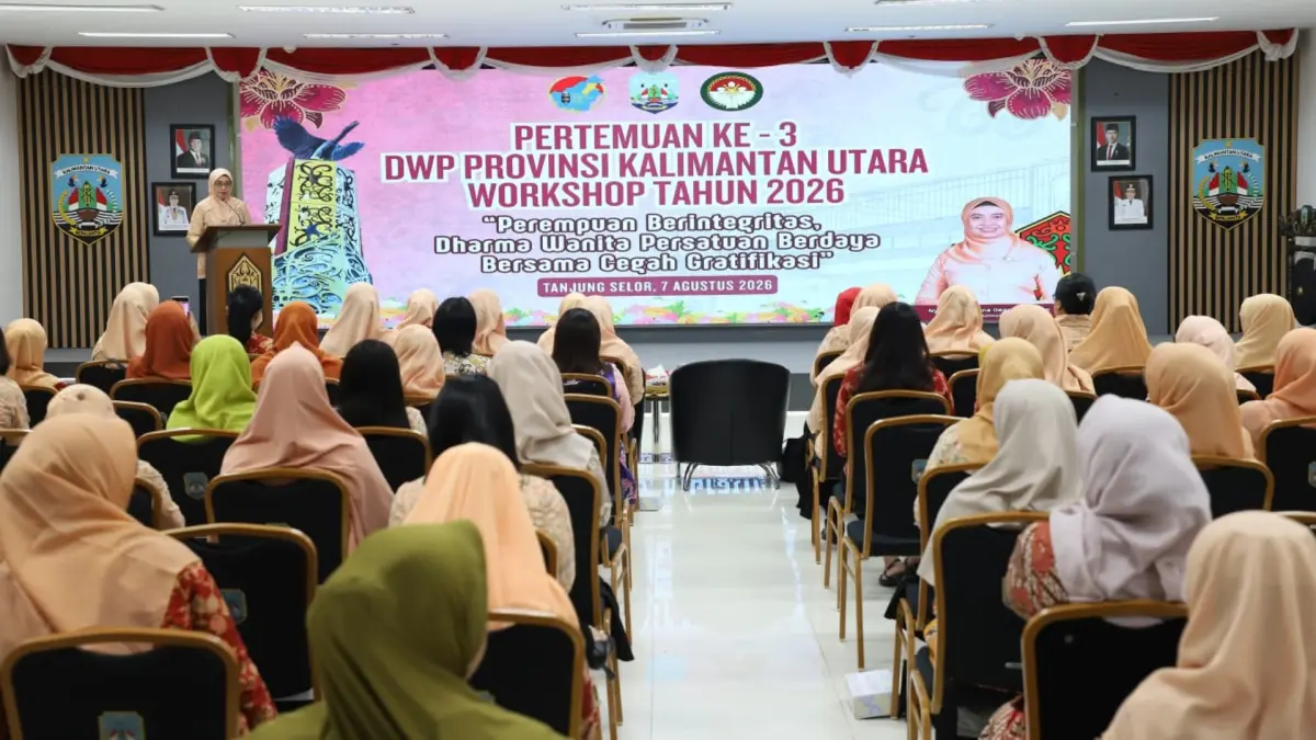 WORKSHOP: DWP Kaltara menggelar Workshop bertajuk "Perempuan Berintegritas, Dharma Wanita Berdaya, Bersama Kita Cegah Gratifikasi" di Aula Lantai 1 Kantor Gubernur Kaltara, Jumat (7/8). (DKISP KALTARA)