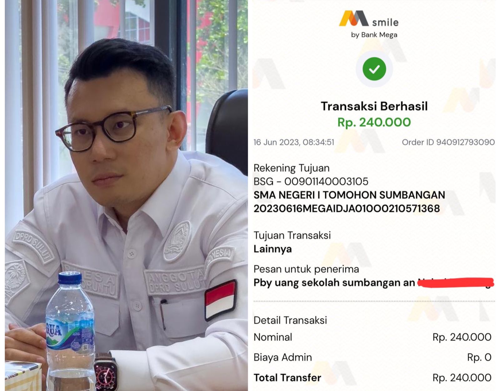 Rhesa Waworuntu, Bukti transfer yang diduga pungli