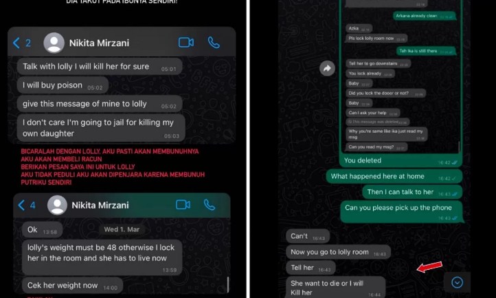 Tangkapan layar pesan Whatsapp Nikita Mirzan di Instagram pribadinya @toni.dedola, Kamis, (6/7). (Istimewa)