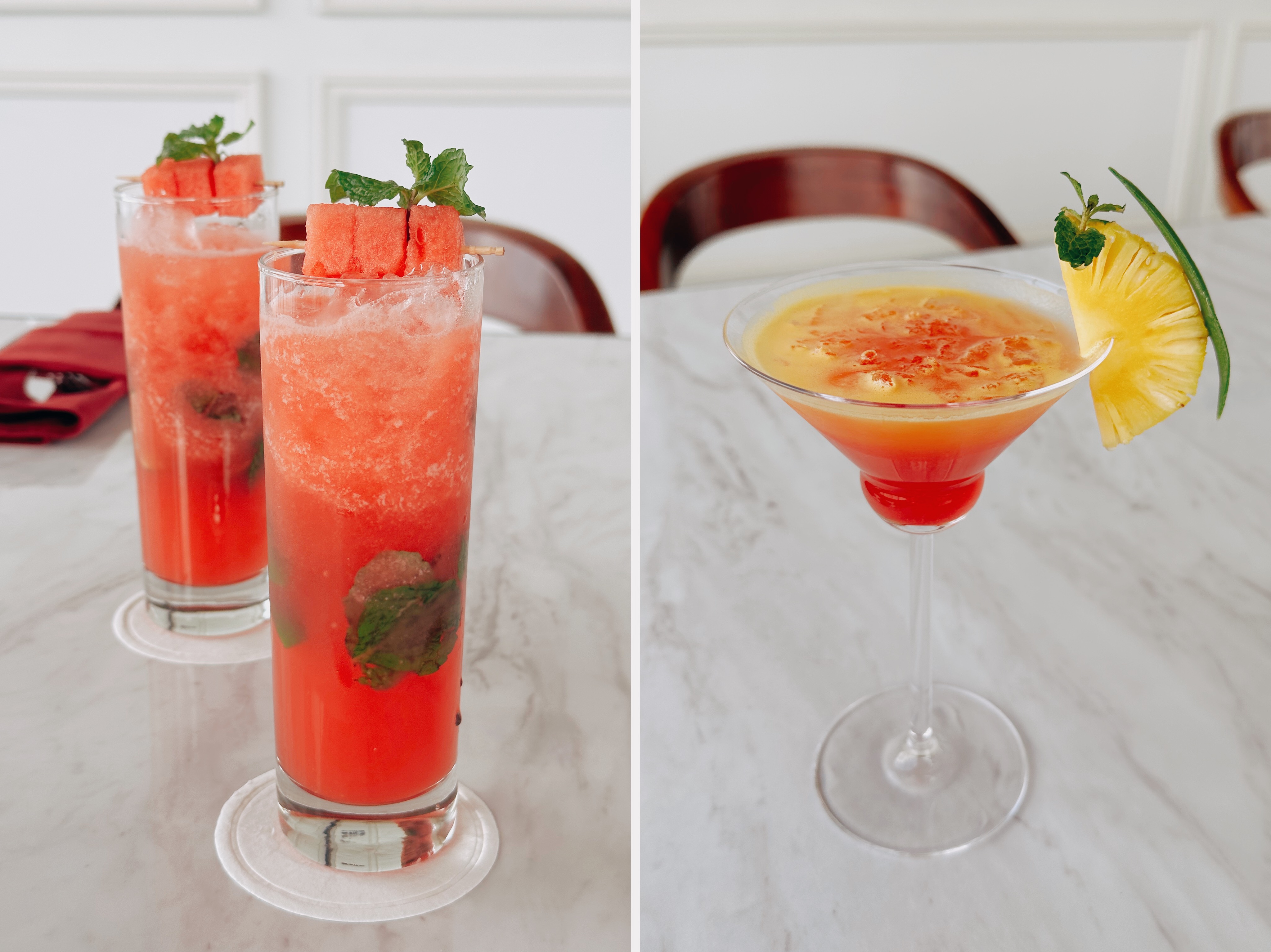 Minuman Watermelon Mojito (kiri) dan Sunset View (kanan) dari Luwansa Manado (Dok.MP)