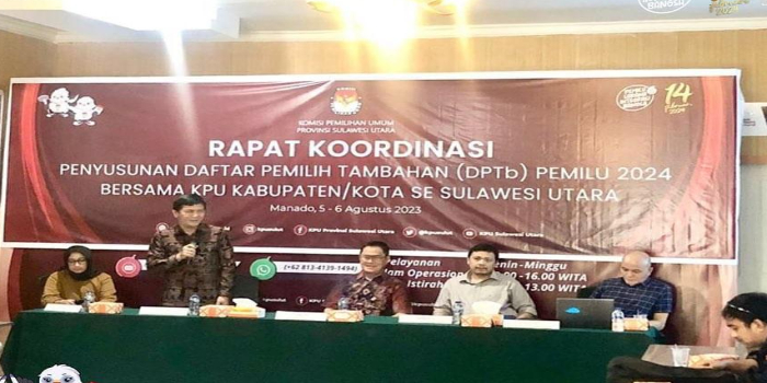 Suasana rakor KPU Sulut terkait penyusunan daftar pemilih tambahan (DPTb) yang digelar 5-6 Agustus.