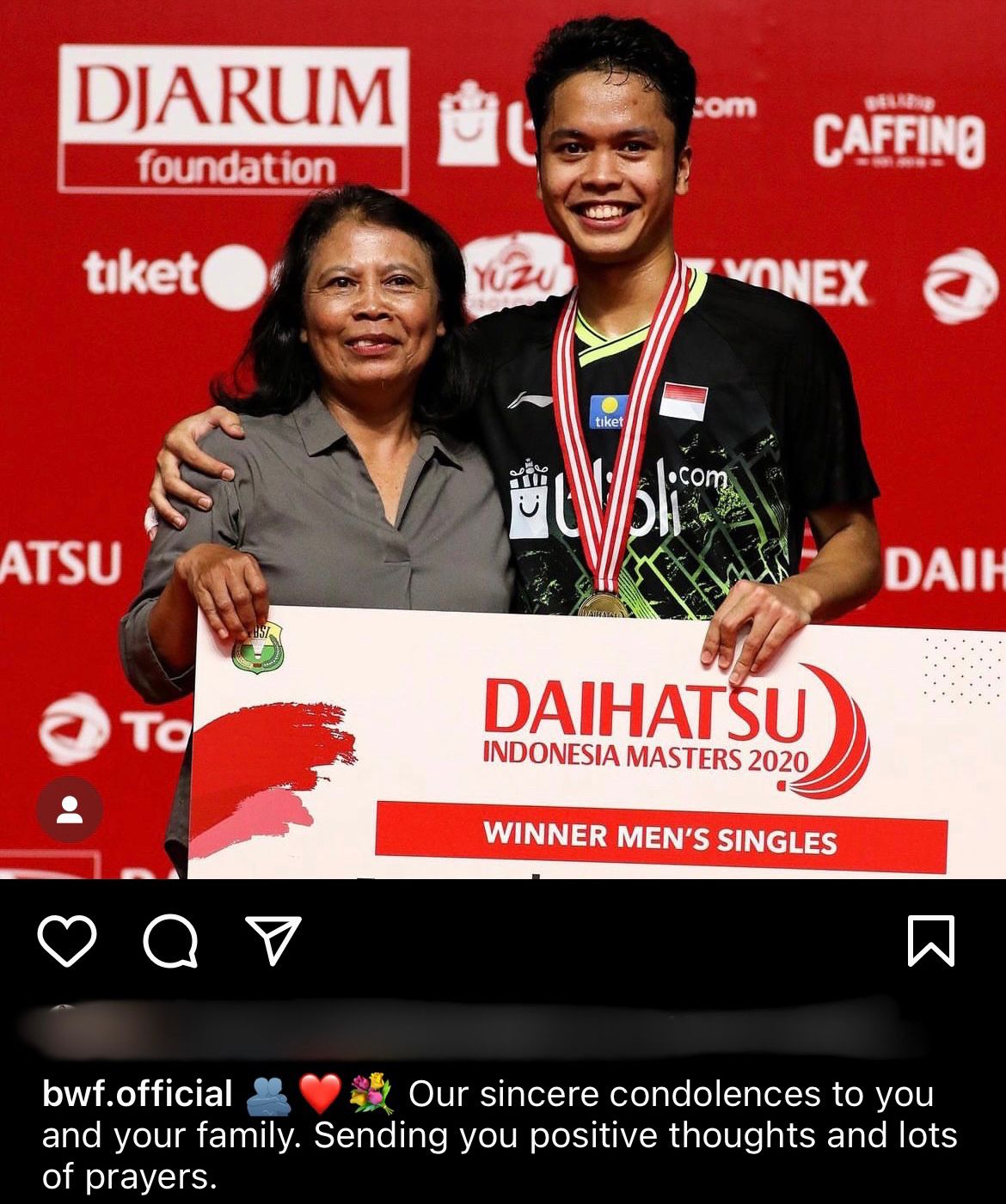 BWF pun menyampaikan ungkapan duka untuk Anthony Ginting.