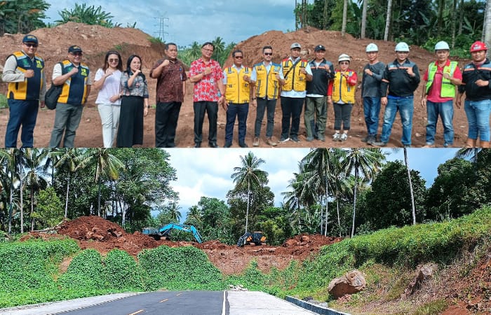 Kepala Dinas Perkimtan dan Kepala BPJN beserta jajaran meninjau lokasi pekerjaan di Desa Sea II. Foto lain: Pelaksanaan clearing pada trase 400 meter di MORR Tiga Tahap 3 mulai dilanjutkan.