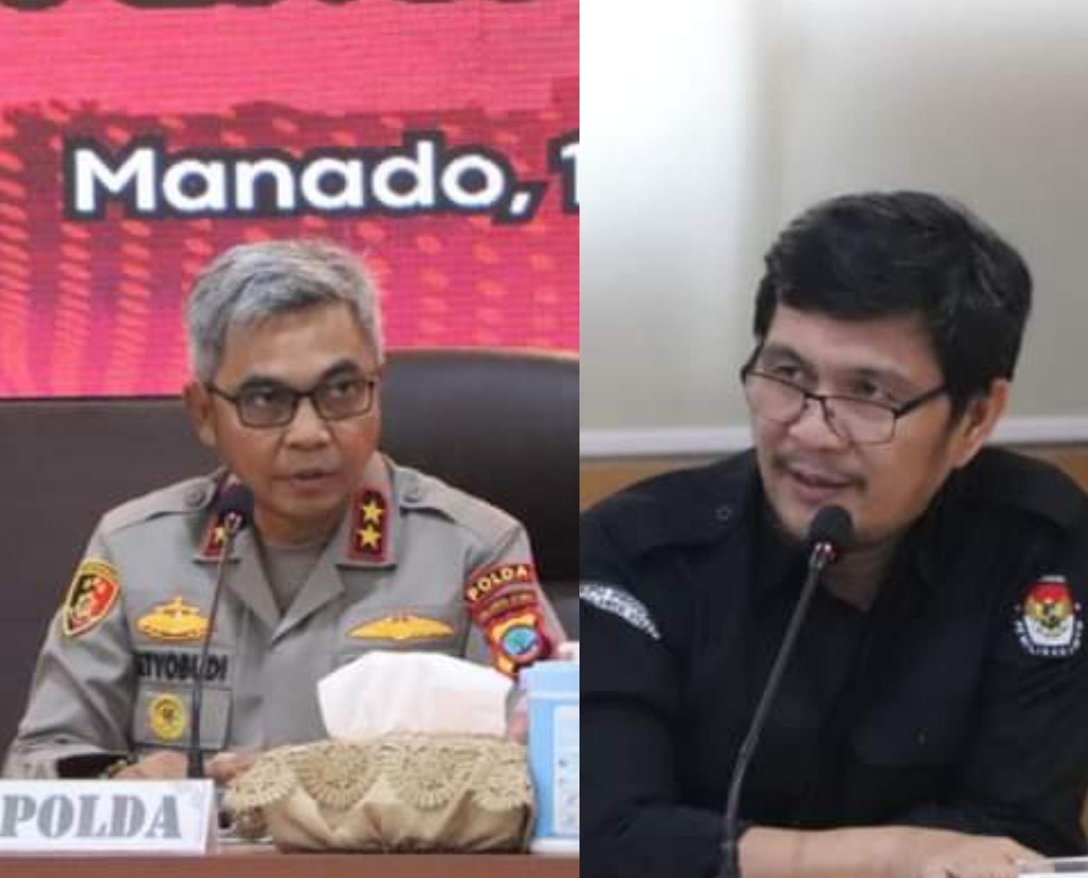 Kapolda Sulut Irjen Pol Drs Setyo Budiyanto dan&nbsp;Ketua KPU Kenly M Poluan.