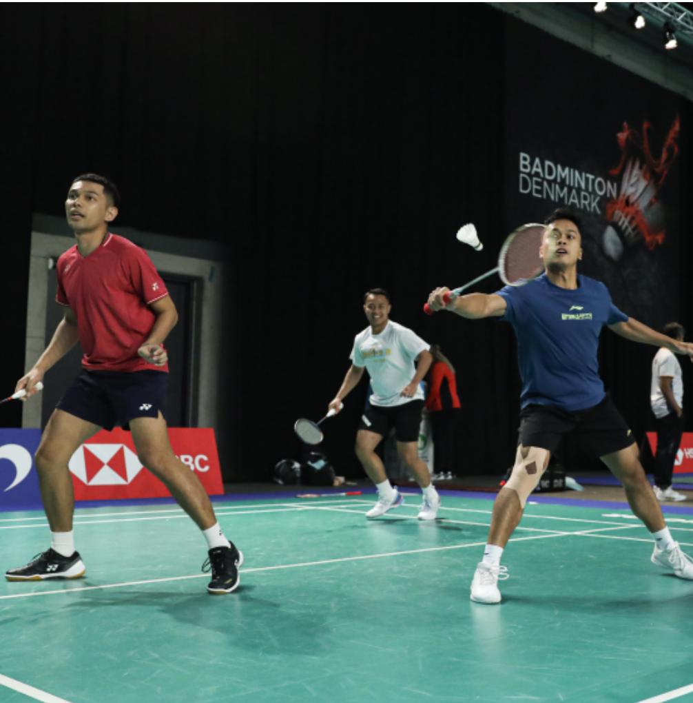 Sesi latihan tim Indonesia menjelang Denmark Open 2023.