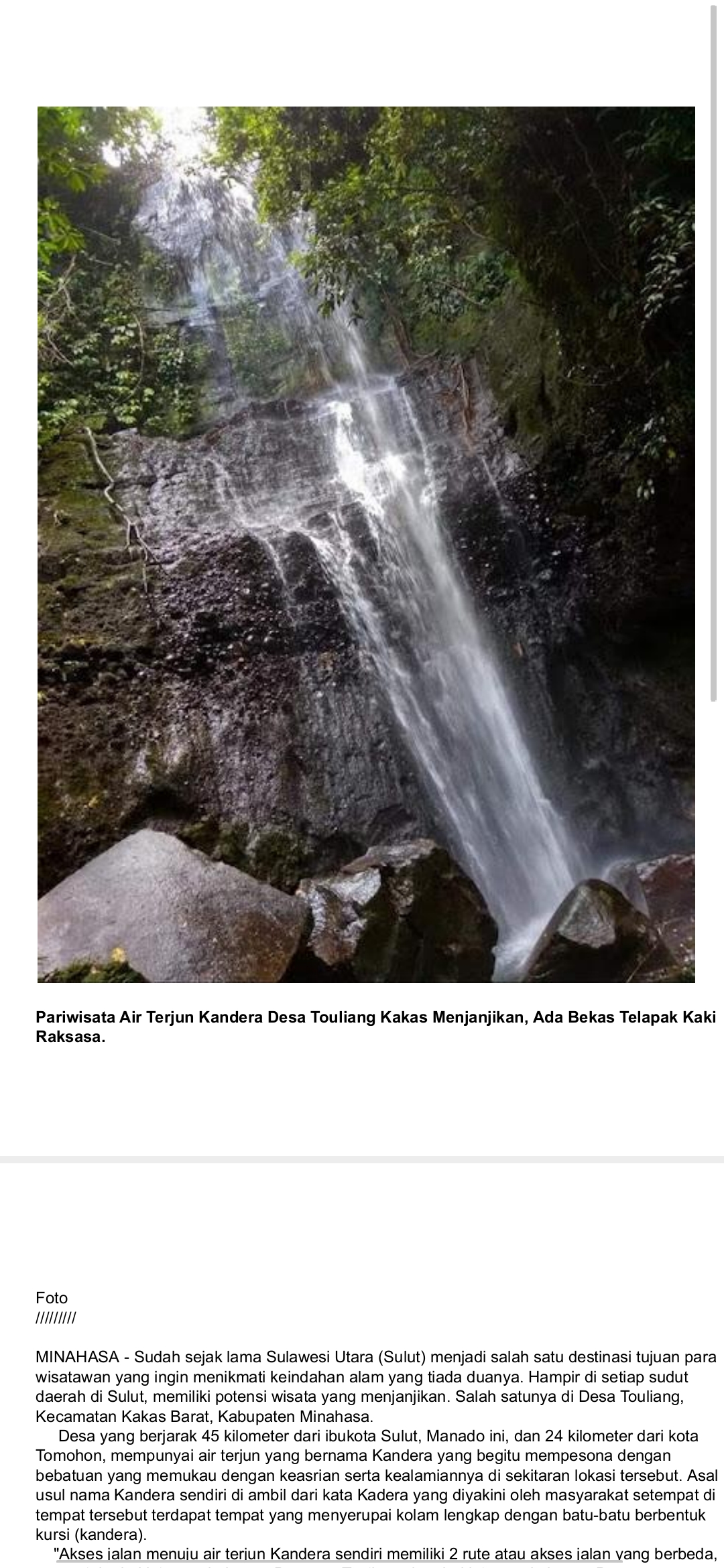 Potret Air Terjun Kandera di Desa Toulian Kakas.