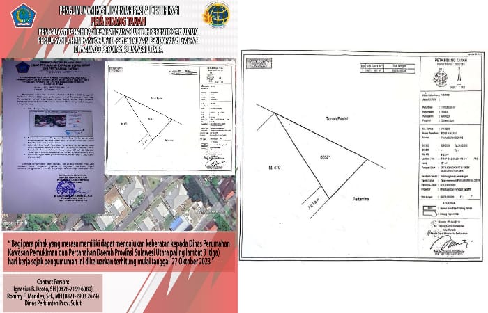 Peta Bidang Tanah Pengadaan Tanah Bagi Pembangunan Untuk Kepentingan Umum Perluasan Lahan Kantor UPTD Pengelolaan Pendapatan Daerah di Manado Provinsi Sulawesi Utara.
