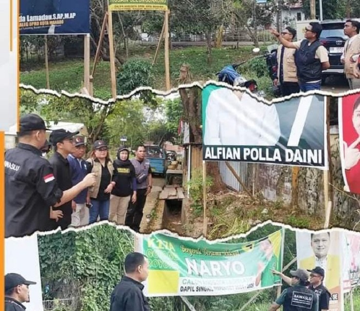 Bawaslu Manado saat mendapati beberapa titik tempat publik masih terpasang APK caleg.