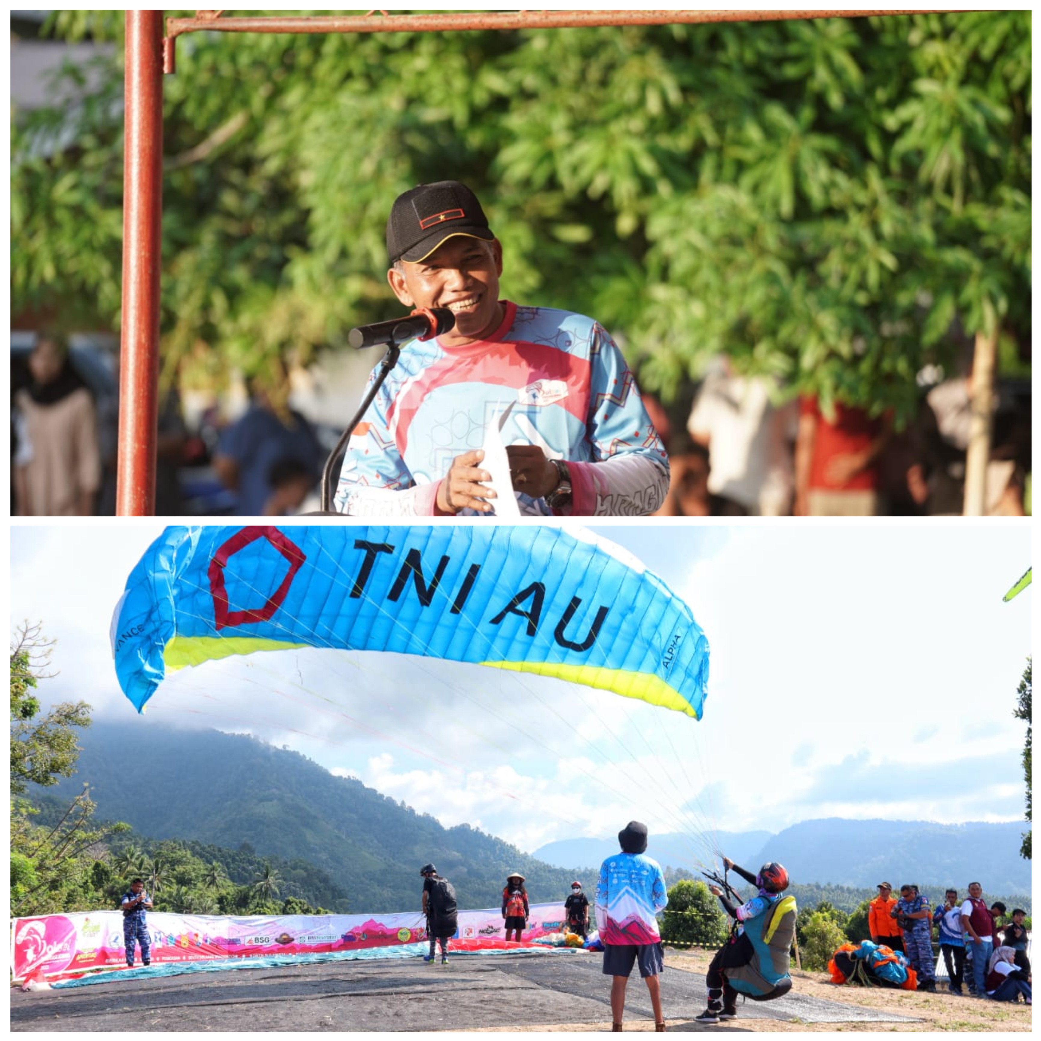 Danlanud Sam Ratulangi Marsma TNI Muhammad Mujib, S.E., M.M., selaku Ketua FASI Provinsi Sulawesi Utara saat membuka Bolsel International Paragliding Accuracy Open 2023