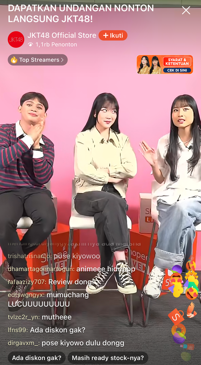 Tangkapan Layar Shopee Live Streaming Marsha dan Muthe JKT48. (Dok Istimewa)