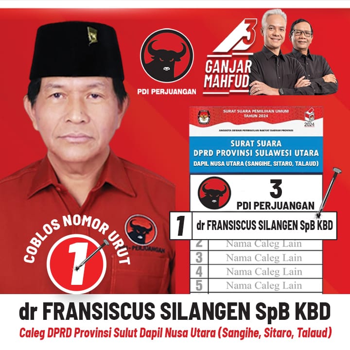 Ketua DPRD Sulawesi Utara (Sulut) dr Fransiscus Andi Silangen SpB KBD terpanggil menjawab aspirasi warga maju dalam pencalonan DPRD Sulut 2024-2029, Dapil Sangihe, Sitaro, Talaud, Nomor Urut 1.
