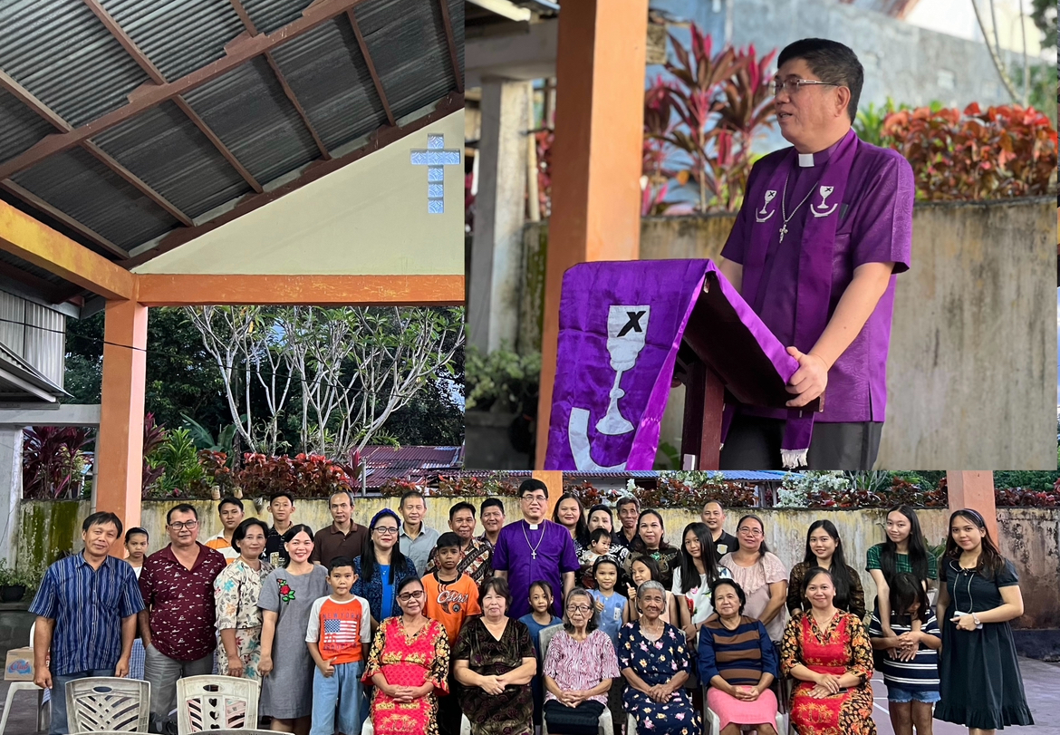Ketua BPMW Kembes Pdt Jeffry Kalangi MTh saat menjadi khadim. Foto lain Pdt Jeffry Kalangi bersama anggota dan pelayan khusus Kolom 16 Jemaat GMIM Imanuel Kamangta, Kamis (21/03/2024).