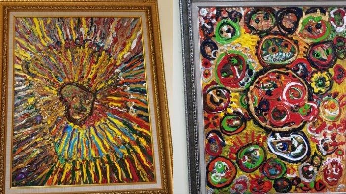 SARAT MAKNA: Lukisan Raja Cinta (kiri) dan My Smile (kanan).MANADOPOST.ID- Melacak jejak perjalanan seni Sam Sianata (Liem Sian An) membuka pintu ke dunia karya seni yang penuh dengan keajaiban.