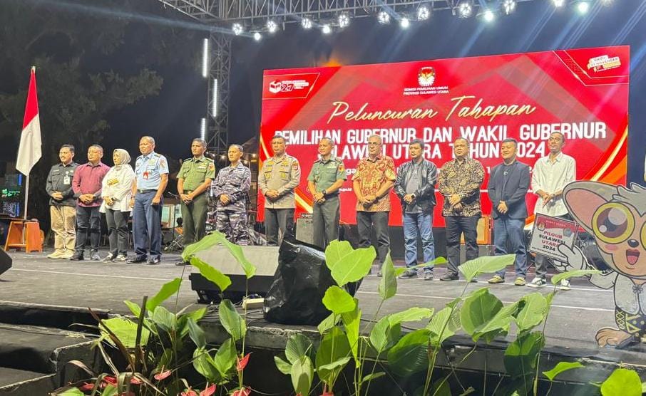 Peluncuran tahapan Pilgub Sulut 2024 yang digelar KPU Sulut, Rabu (2/5) di Kawasan Megamas Manado.