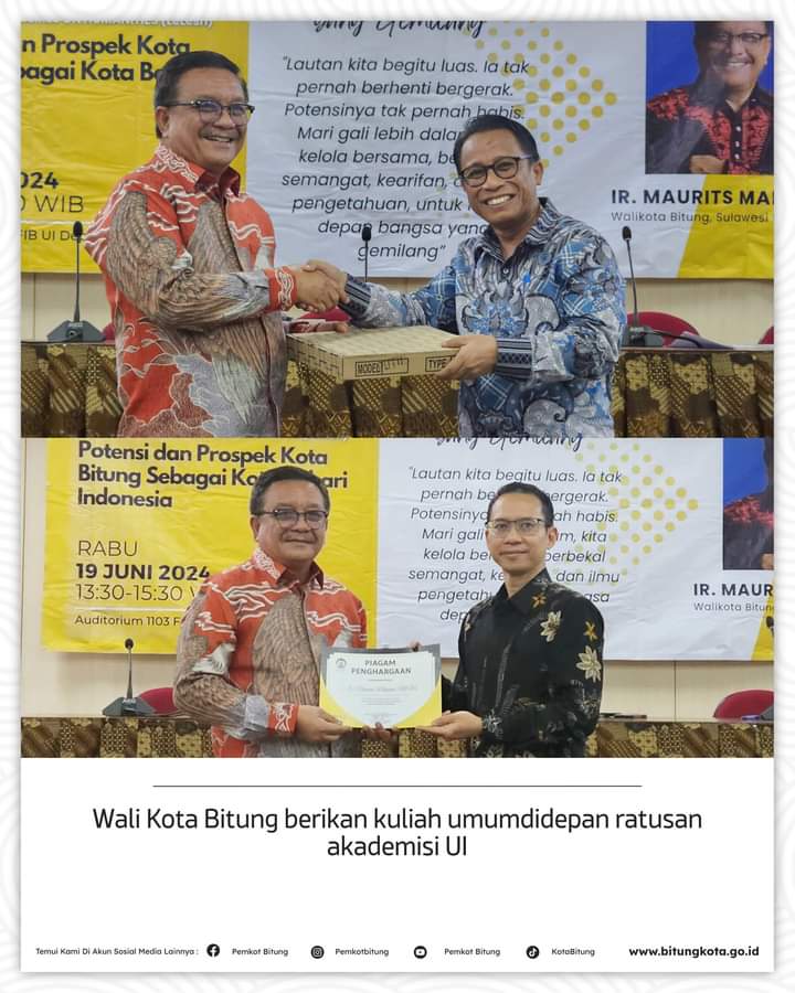 Wali Kota Bitung Maurits Mantiri (kiri), usai memberikan kuliah umum di Universitas Indonesia.(Dok Istimewa)