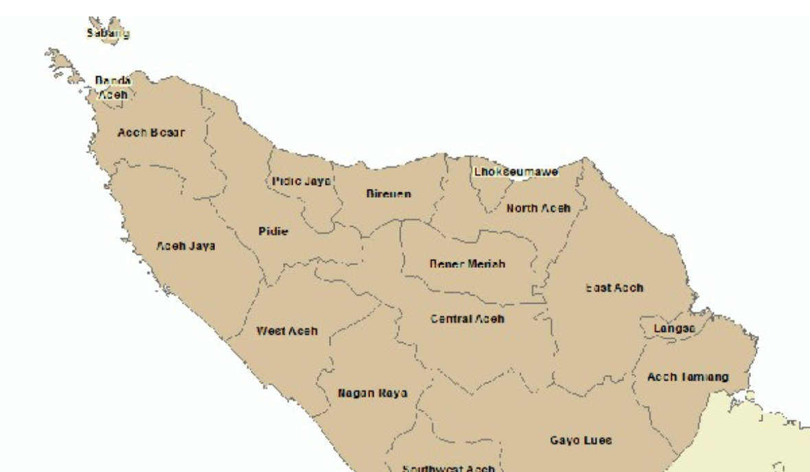 Ilustrasi peta Aceh tempat asal suku Mante. Foto: Peta Aceh (By Leslie Zolman/Wikimedia Commons)