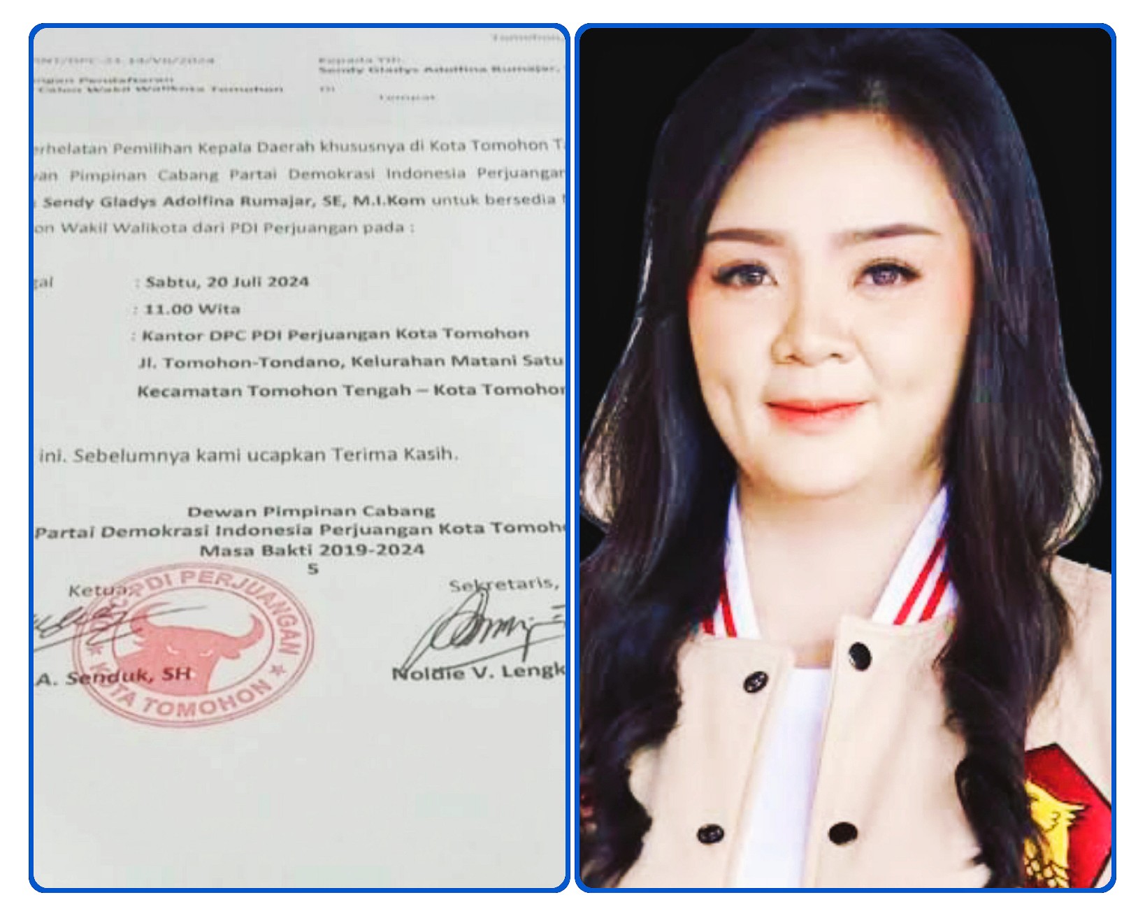 Tampak undangan dari DPC PDIP Tomohon kepada Sendy Rumajar. Dok istimewa