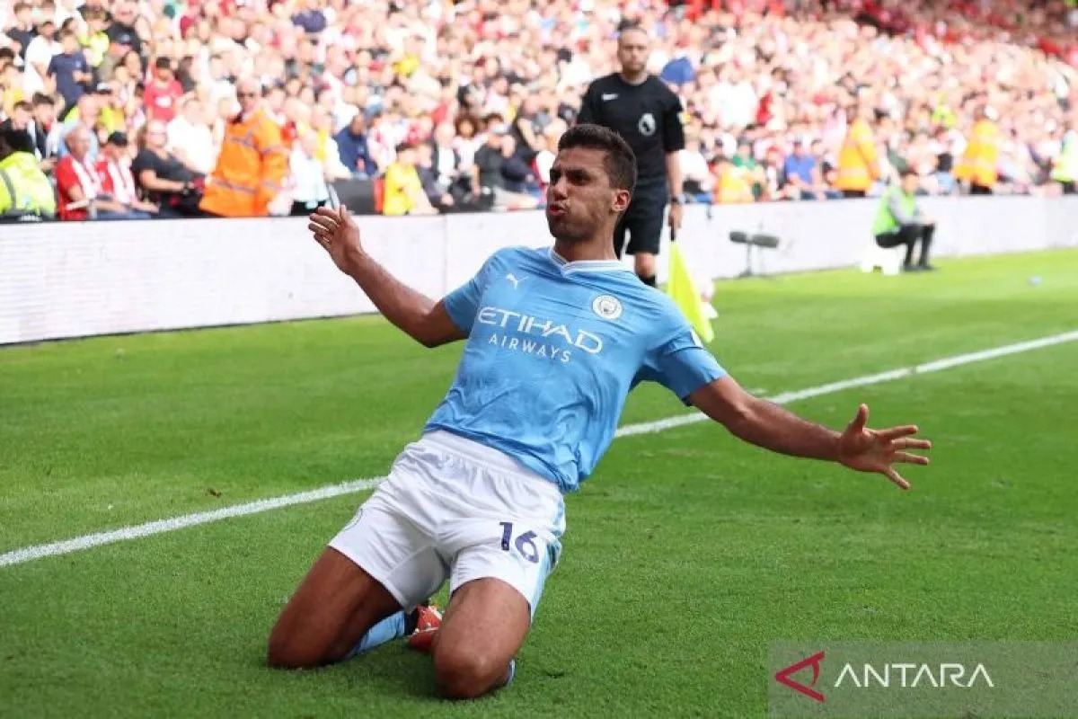 Pemain Manchester City Rodri.  ANTARA FOTO/Reuters/Phil Noble/nym.