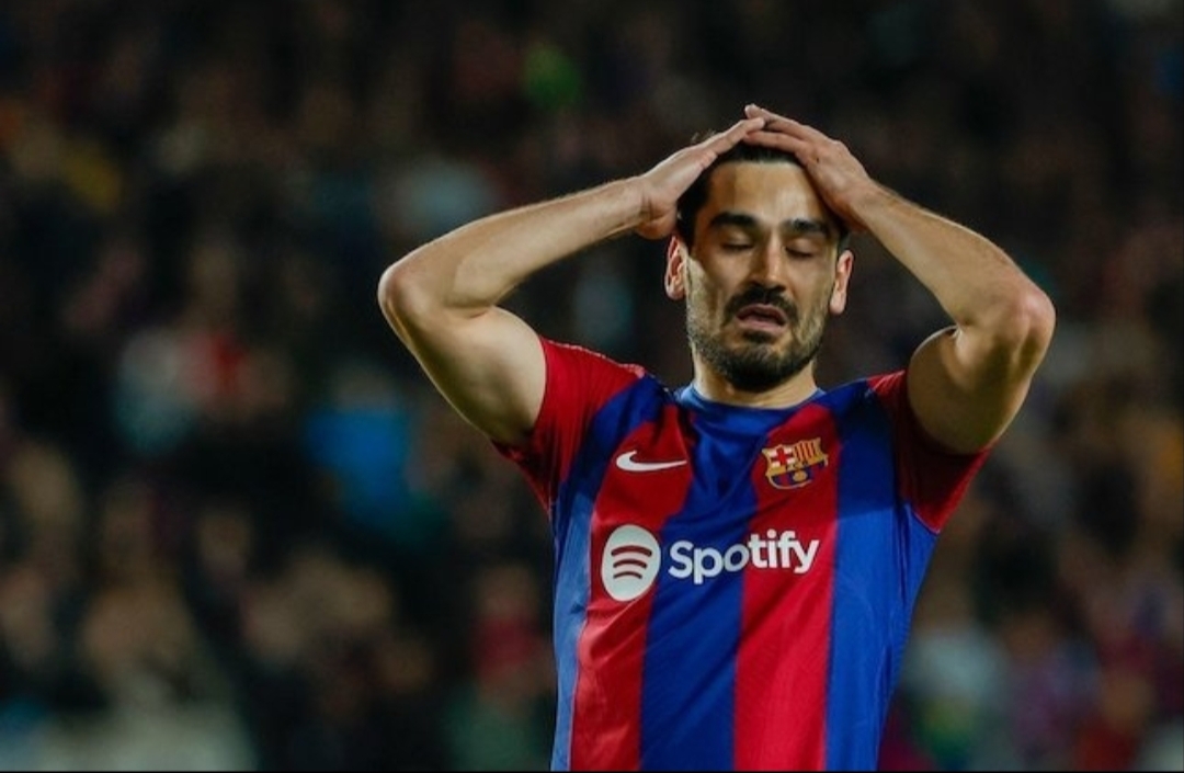 Ekspresi kekecewaan Ilkay Gundogan dalam laga La Liga antara Barcelona vs Real Mallorca, Sabtu (9/3/2024).