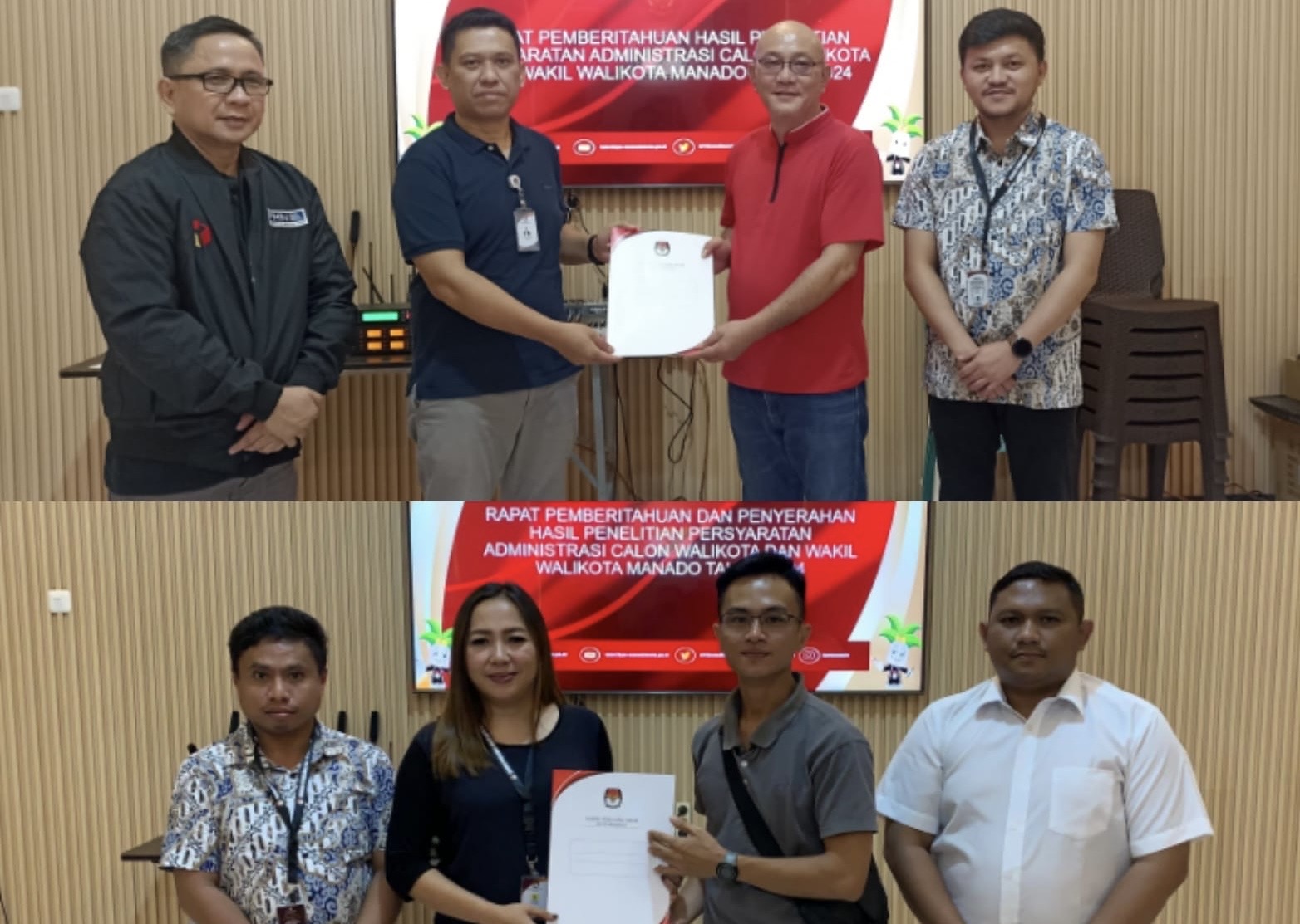 KPU Manado menyerahkan hasil penelitian persyaratan administrasi ke petugas penghubung bakal calon.