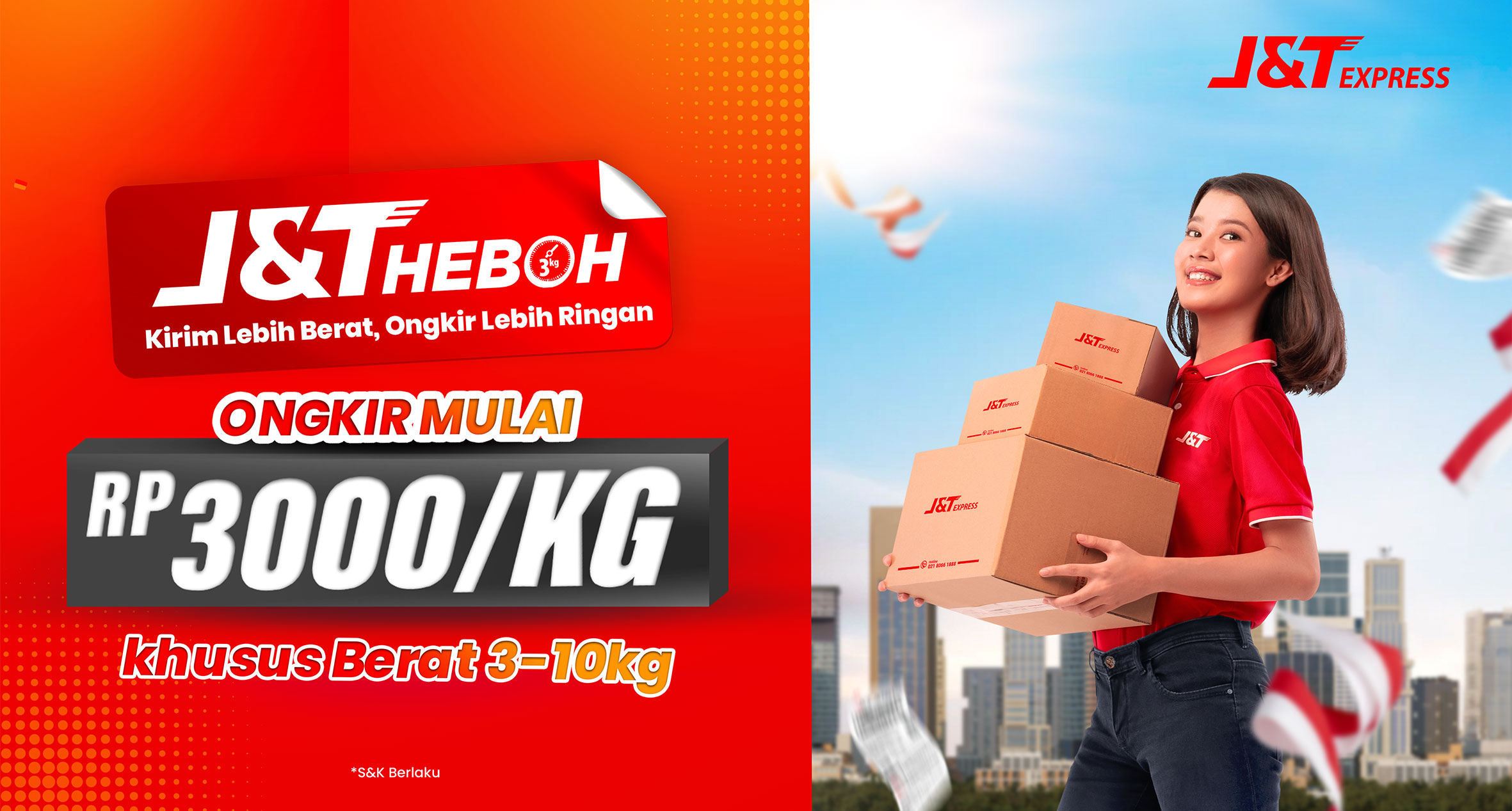 J&T HEBOH siap mengakomodasi kebutuhan pelanggan perorangan dan pelaku bisnis untuk mengirim paket seberat 3&ndash;10kg dengan lebih nyaman, efisien, dan terjangkau
