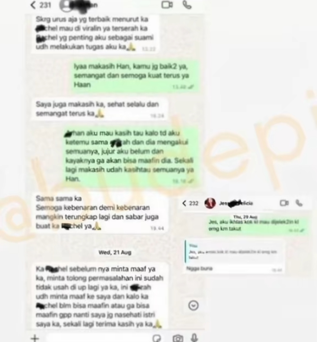 Tangkapan layar pesan Whatsapp Pratama Arhan dan Rachel Vennya yang viral di Tiktok