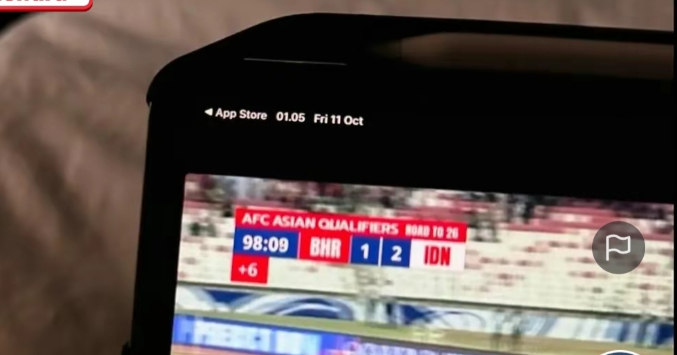 Tangkapan layar waktu saat Timnas Indonesia melawan Bahrain Kamis (10/10) tadi malam.
