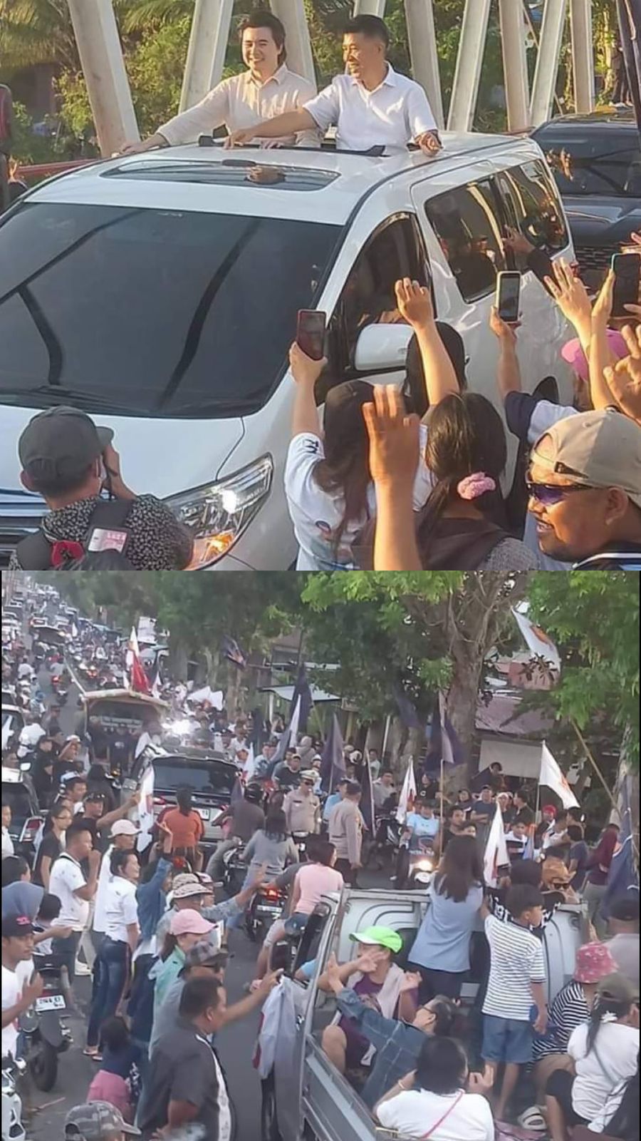 TAK TERBENDUNG: Ribuan warga spontanitas turut mengiringi kampanye terbuka pasangan calon nomor urut 3 di Pilkada Minsel, Asiano Gamy Kawatu dan Deren Paulorino Runtuwene (AGK-Deren) di Tumpaan.
