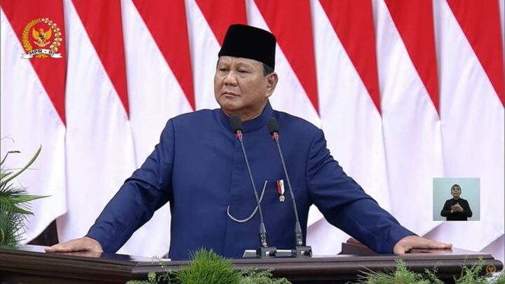 Prabowo Subianto membawakan pidato perdana sebagai Presiden RI, Minggu (20/10)