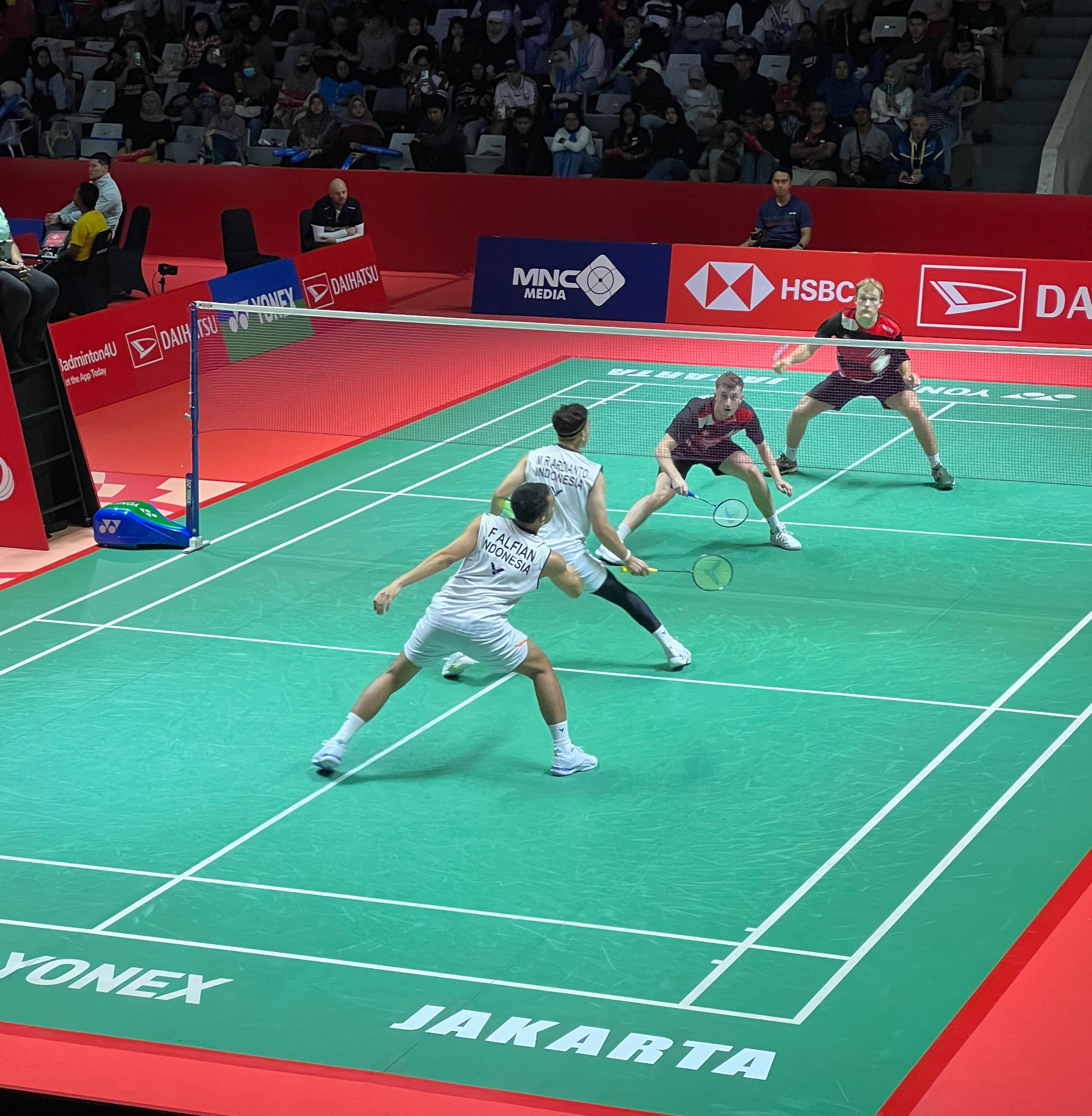 Salah satu pertandingan kualifikasi kategori Ganda Putra, Fajar Alfian dan Muhammad Rian Ardianto di Daihatsu Indonesia Masters 2025