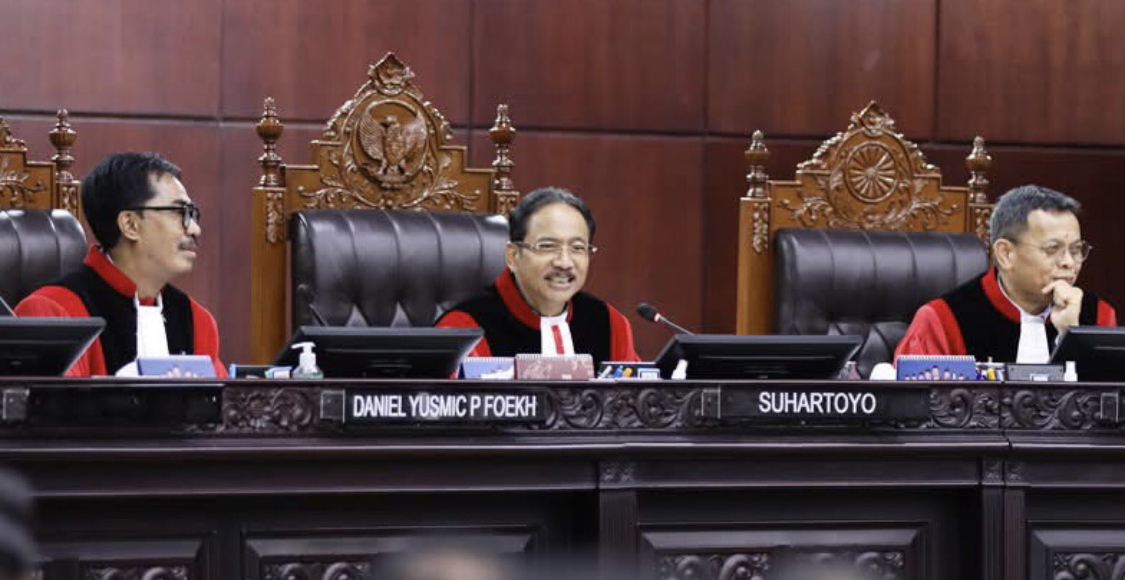 PENENTU: Ketiga Majelis Hakim MK Panel 1 Perkara Perselisihan Hasil Pilkada yang diketuai Ketuai Suhartoyo.