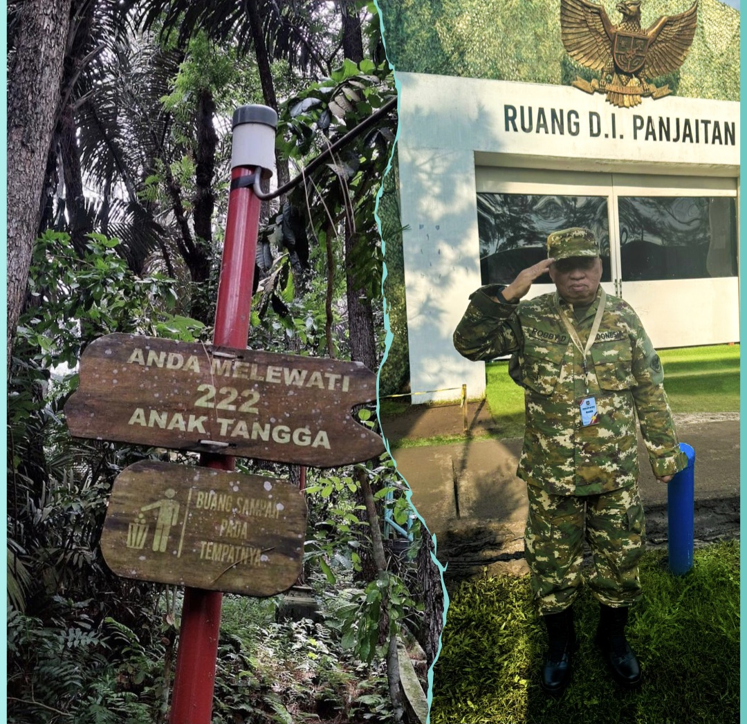 TAKLUKKAN: Bupati Minahasa Robby Dondokambey (kanan) saat berada di Akmil Magelang. Foto kiri Potret anak tangga yang ditaklukan di Lembah Tidar. (Bupati for MP)