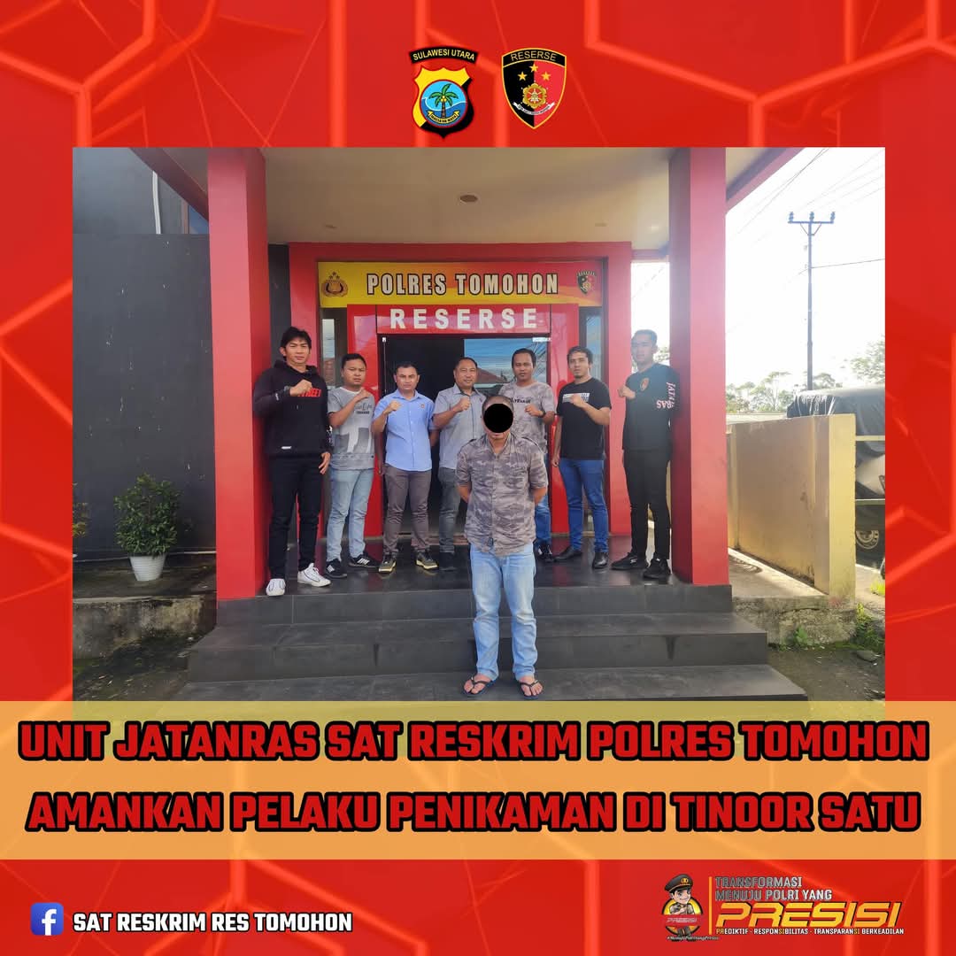 TAK BERKUTIK: Unit Jatanras Polres Tomohon mengamankan terduga pelaku penikaman di Kelurahan Tinoor Satu. Dok istimewa