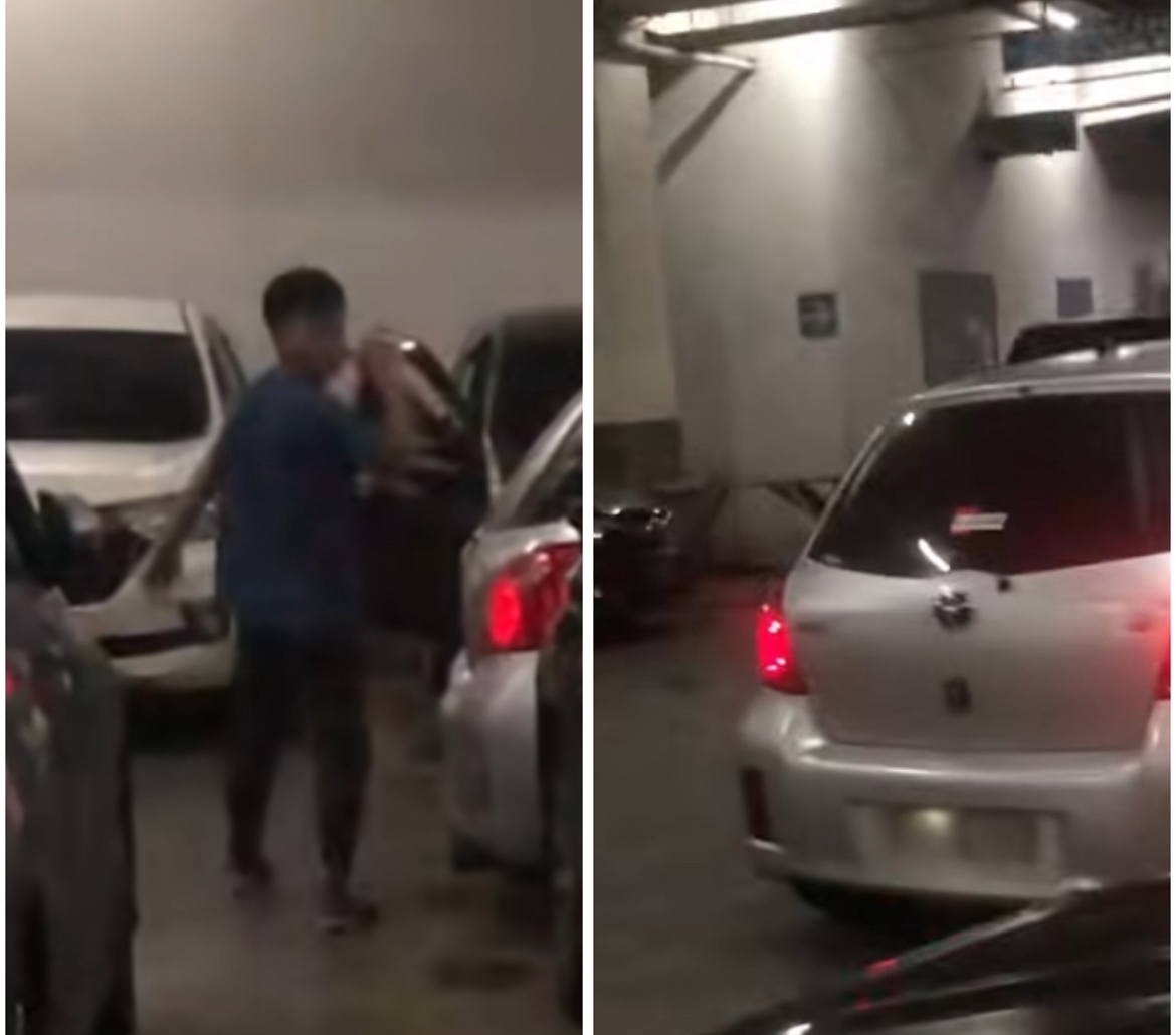 Screenshot video aksi komplotan debt collector. Tampak seorang pria langsung menghindar saat dipergoki salah satu warga yang sedang parkir kendaraan di MTC. Pelaku langsung naik mobil silver dan kabur